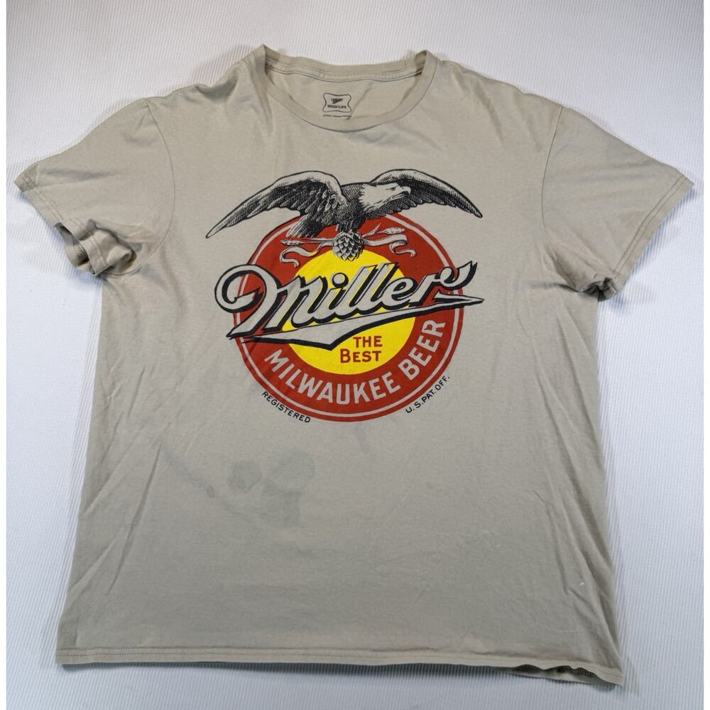 Miller High Life Graphic T Shirt Womens L Eagle Logo Beer Tee Distressed